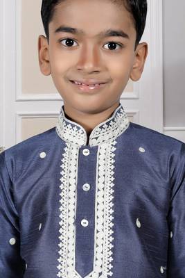Blue embroidered art silk boys-dhoti-kurta 2