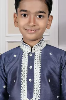 Blue embroidered art silk boys-dhoti-kurta