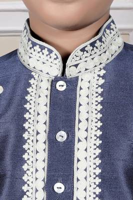 Blue embroidered art silk boys-dhoti-kurta 3