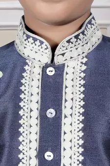 Blue embroidered art silk boys-dhoti-kurta