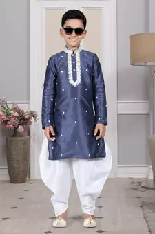 Blue embroidered art silk boys-dhoti-kurta