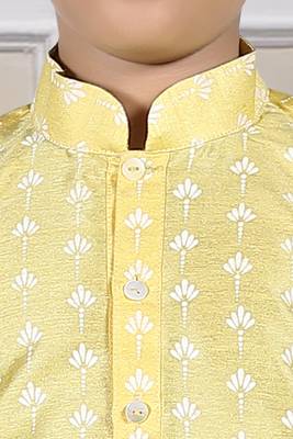 Yellow printed art silk boys-dhoti-kurta 2