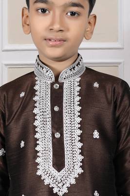 Brown embroidered art silk boys-dhoti-kurta 3