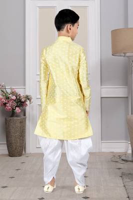 Yellow printed art silk boys-dhoti-kurta 5
