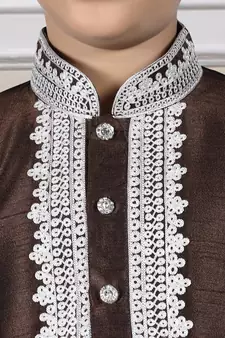 Brown embroidered art silk boys-dhoti-kurta