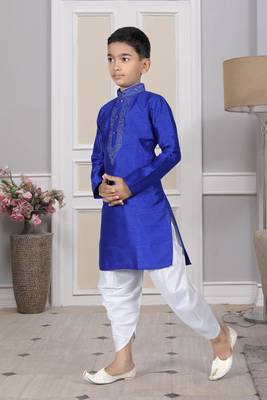 Blue embroidered art silk boys-dhoti-kurta 1