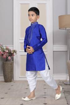 Blue embroidered art silk boys-dhoti-kurta