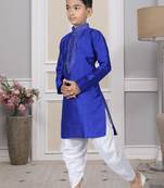 Blue embroidered art silk boys-dhoti-kurta