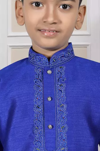 Blue embroidered art silk boys-dhoti-kurta
