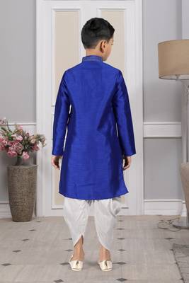 Blue embroidered art silk boys-dhoti-kurta 3