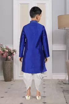 Blue embroidered art silk boys-dhoti-kurta