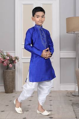 Blue embroidered art silk boys-dhoti-kurta 5