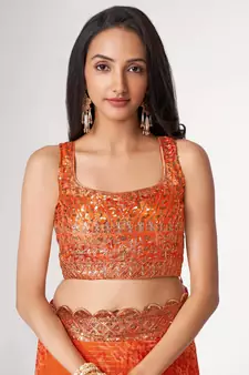Delightful Orange Digital Print Organza Festive Wear Saree