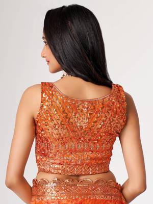 Delightful Orange Digital Print Organza Festive Wear Saree 7