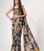 Delightful Black Digital Print Organza Festive Wear Saree