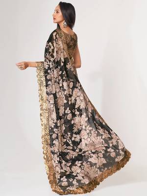 Delightful Black Digital Print Organza Festive Wear Saree 4