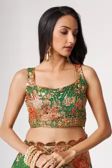 Delightful Green Digital Print Organza Festive Wear Saree