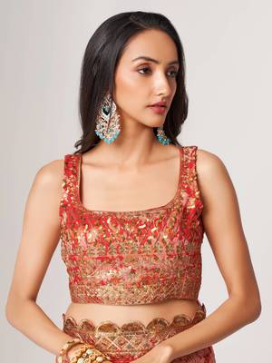 Delightful Red Digital Print Organza Festive Wear Saree 7