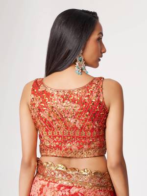 Delightful Red Digital Print Organza Festive Wear Saree 8