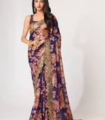 Delightful Purple Digital Print Organza Festive Wear Saree