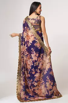 Delightful Purple Digital Print Organza Festive Wear Saree