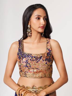 Delightful Purple Digital Print Organza Festive Wear Saree 6
