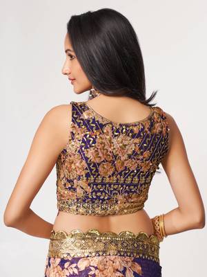 Delightful Purple Digital Print Organza Festive Wear Saree 7