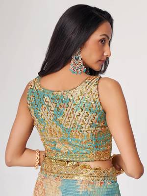 Delightful Sky Blue Digital Print Organza Festive Wear Saree 8
