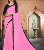 Baby pink plain georgette saree with blouse