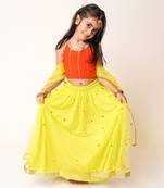 Orange Top With Neon Green Lehenga Set