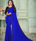 Royal blue plain georgette saree with blouse
