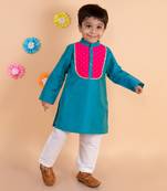 Blue Kurta Set With Pink Patch