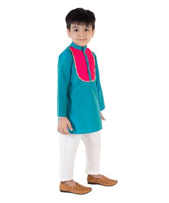 Blue Kurta Set With Pink Patch 4