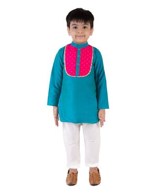 Blue Kurta Set With Pink Patch 5