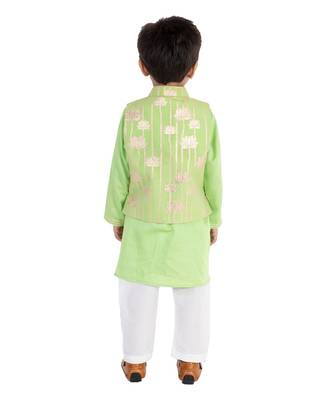 Parrot Green Golden Lotus Nehru Jacket Set 3