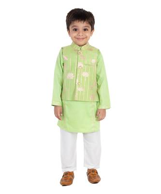 Parrot Green Golden Lotus Nehru Jacket Set 5