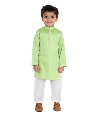 Parrot Green Golden Lotus Nehru Jacket Set 6