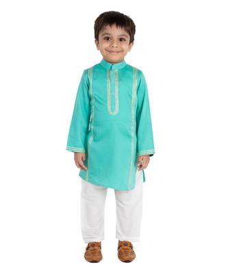 Turqouise Golden Lotus Nehru Jacket Set 1