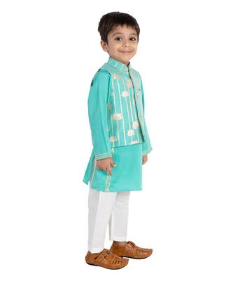 Turqouise Golden Lotus Nehru Jacket Set 5