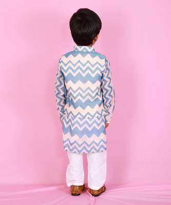 Blue And Off White Zig Zag Print Kurta Set 4
