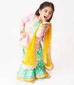 Pink And Green Chanderi Kurta Sharara Set