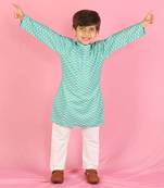 Green Zig Zag Print Boy Kurta Set