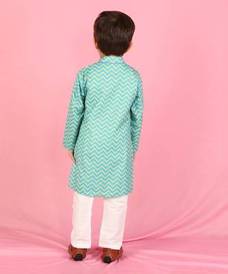 Green Zig Zag Print Boy Kurta Set 2