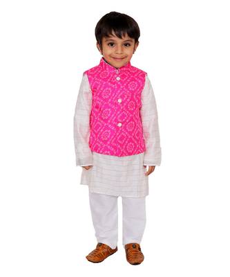 Pink Bandhej Kurta Jacket Set 1
