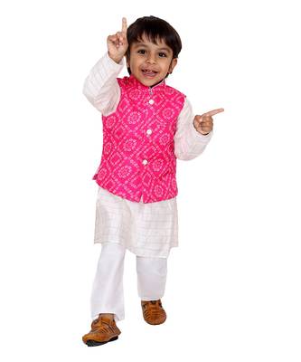 Pink Bandhej Kurta Jacket Set 2