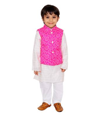 Pink Bandhej Kurta Jacket Set 4