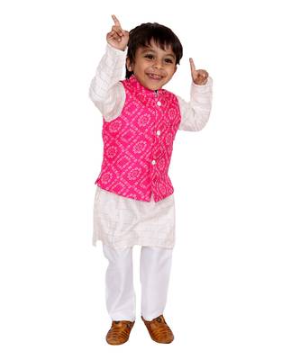 Pink Bandhej Kurta Jacket Set 5