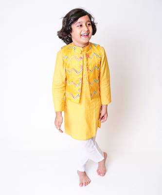 Mustard Embellished Jacket Kurta Set 1