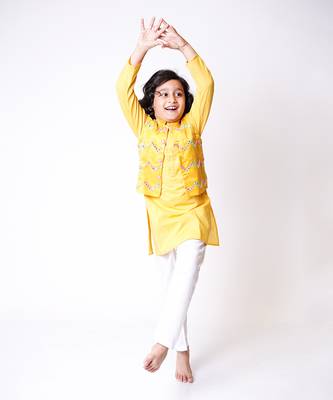 Mustard Embellished Jacket Kurta Set 2