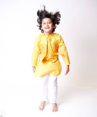 Mustard Embellished Jacket Kurta Set 3